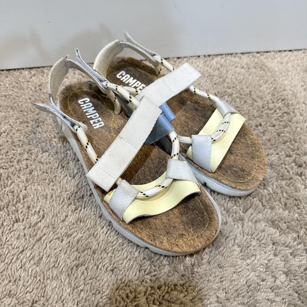 Camper Sandals Shoes Womens Size 8 White Strappy Cork Footbed Hook Loop Comfort - Picture 3 of 7